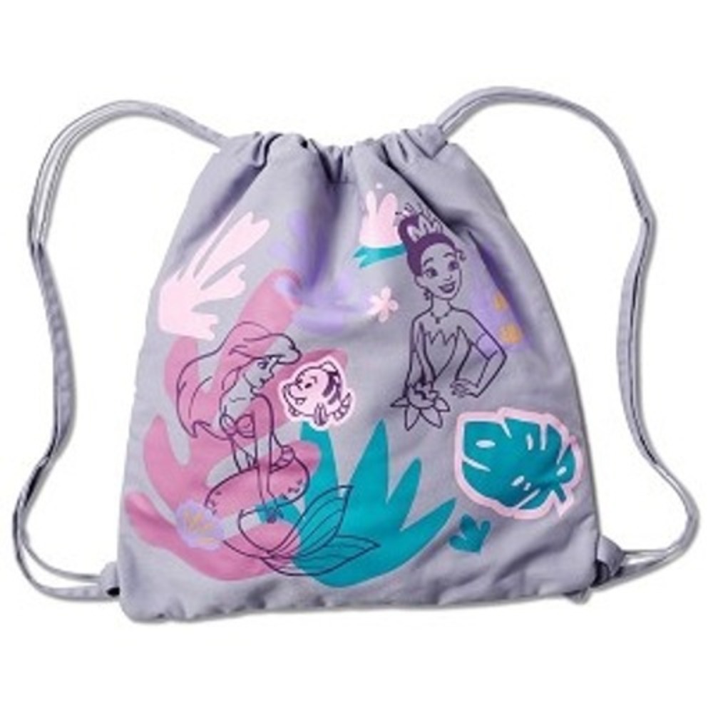 Disney Drawstring Backpack Disney Princess Ariel/Tiana Kids OS Grey New W Tags